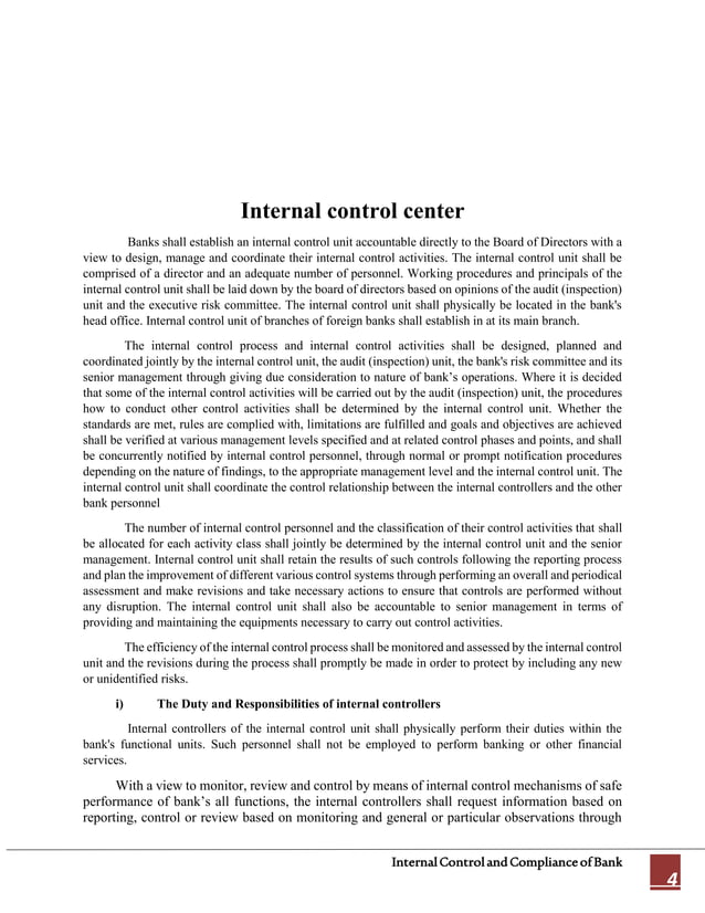 Internal Control and Compliance. | DOCX | Financial Regulation | Economy