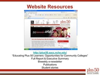Many community colleges are reaching out to plus 50 adults with tailored programs, but more needs to be done.Inviting Plus 50 Adults to Campus