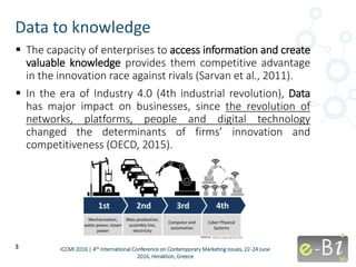 Data to knowledge
3
 The capacity of enterprises to access information and create
valuable knowledge provides them compet...