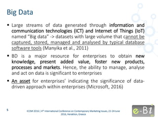 Big Data
5
 Large streams of data generated through information and
communication technologies (ICT) and Internet of Thin...