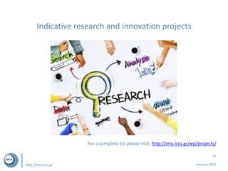 http://imu.iccs.gr
15
Indicative research and innovation projects
January 2021
For a complete list please visit: http://im...