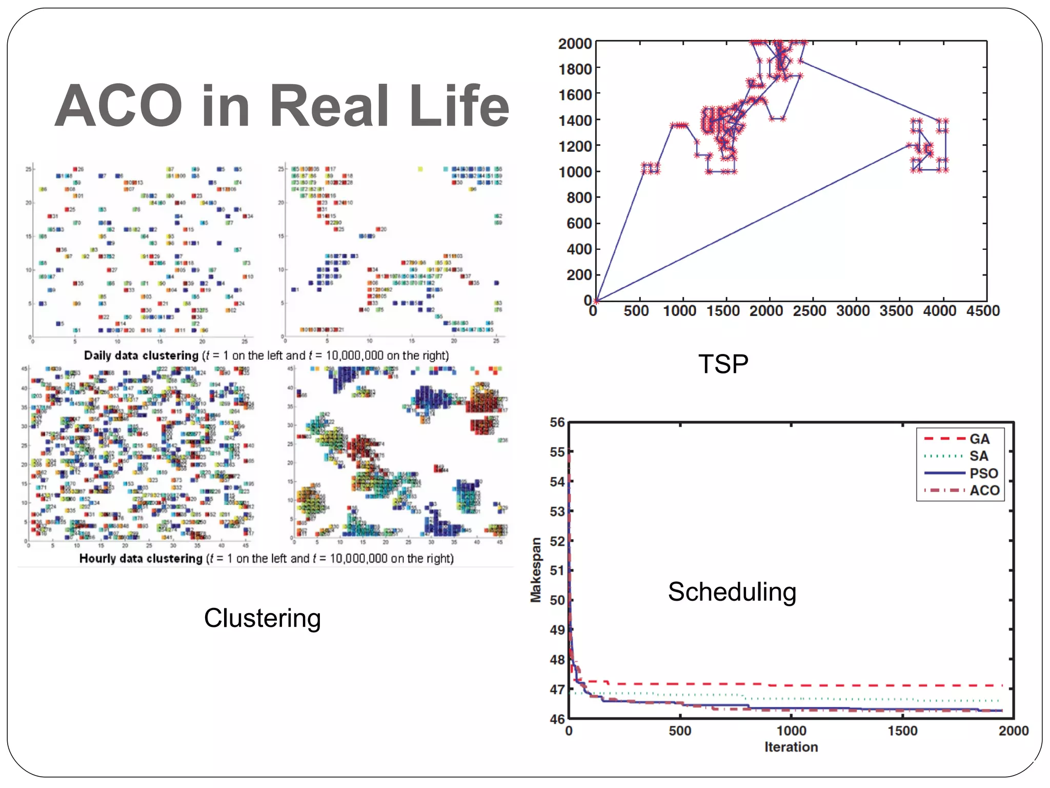 ACO in Real Life TSP  Scheduling Clustering 
