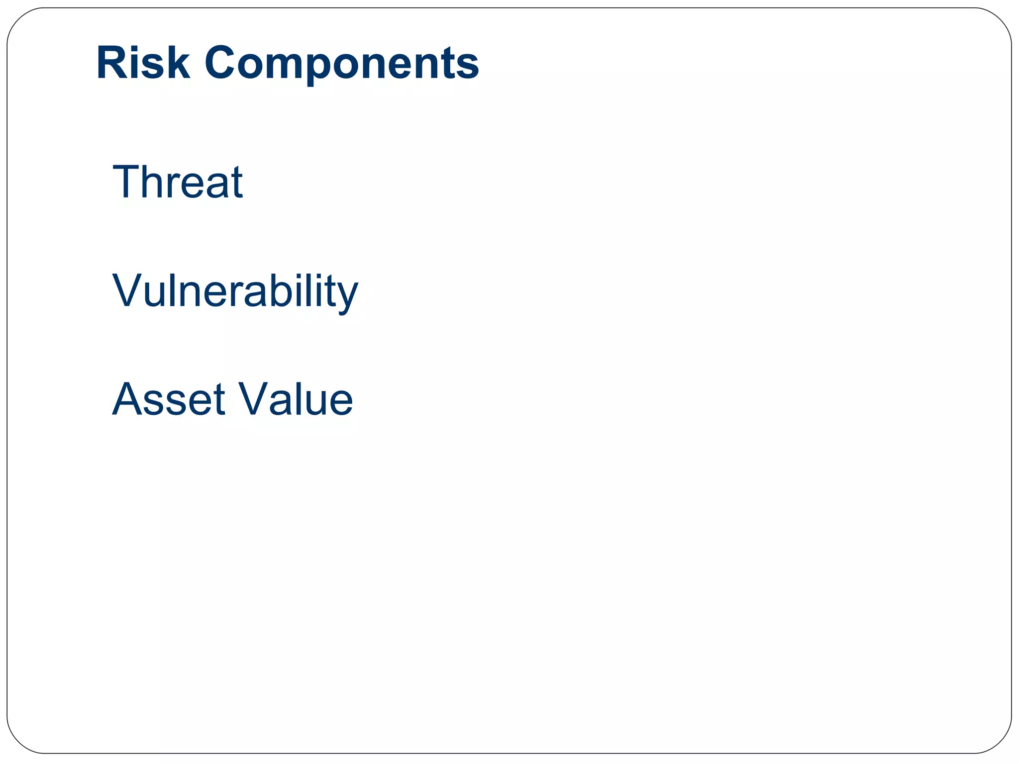 Risk Components Threat Vulnerability Asset Value 