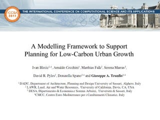 A Modelling Framework to Support  Planning for Low-Carbon Urban Growth   