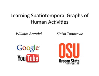 Learning	
  Spa+otemporal	
  Graphs	
  of	
  
           Human	
  Ac+vi+es	
  

   William	
  Brendel	
     Sinisa	
  Todorovic	
  
 