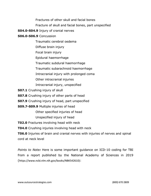 ICD-10 Codes for Traumatic Brain Injury (TBI)