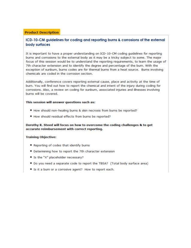 ICD10CM guidelines for coding and reporting burns & corrosions