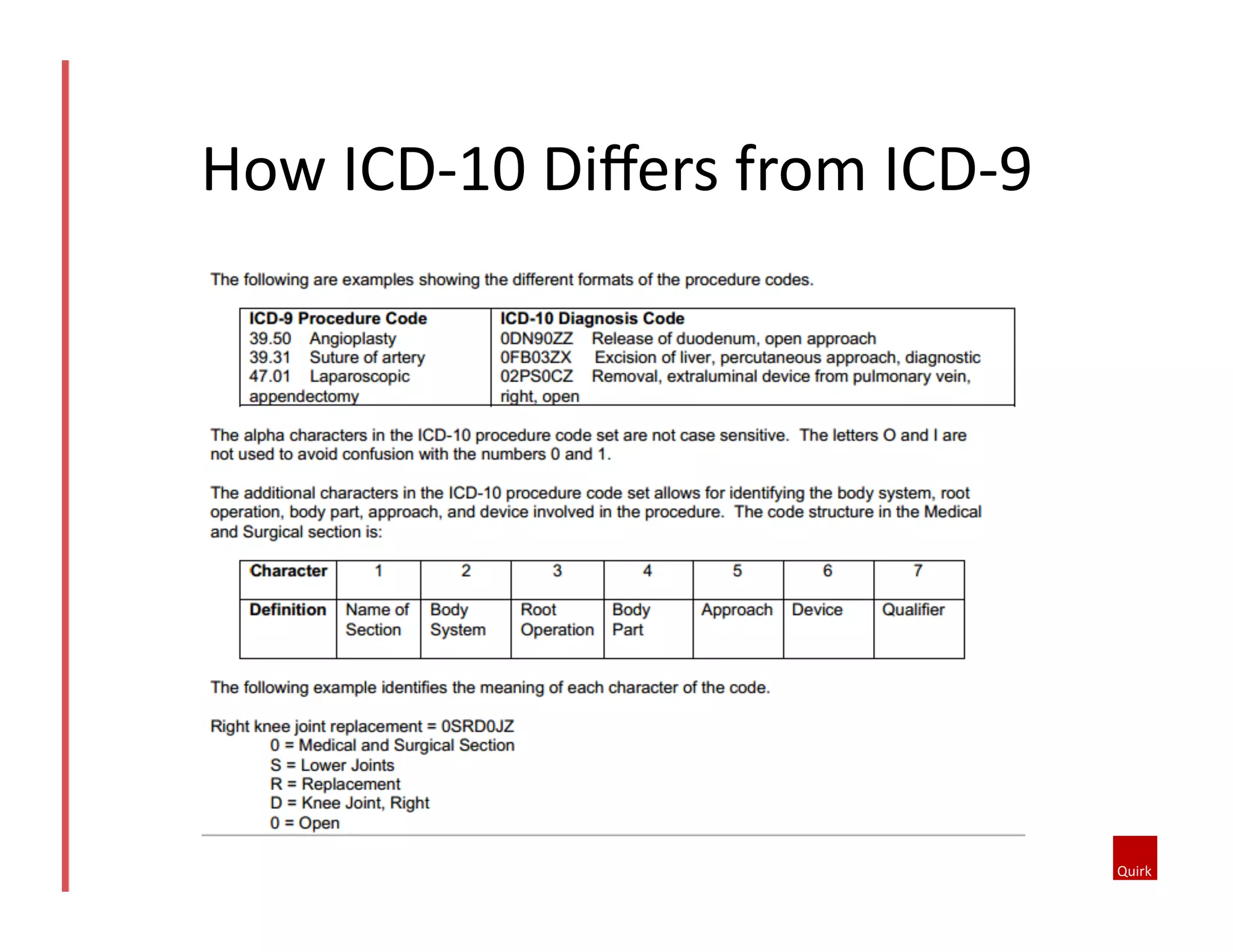 How	
  ICD-­‐10	
  Diﬀers	
  from	
  ICD-­‐9	
  
 