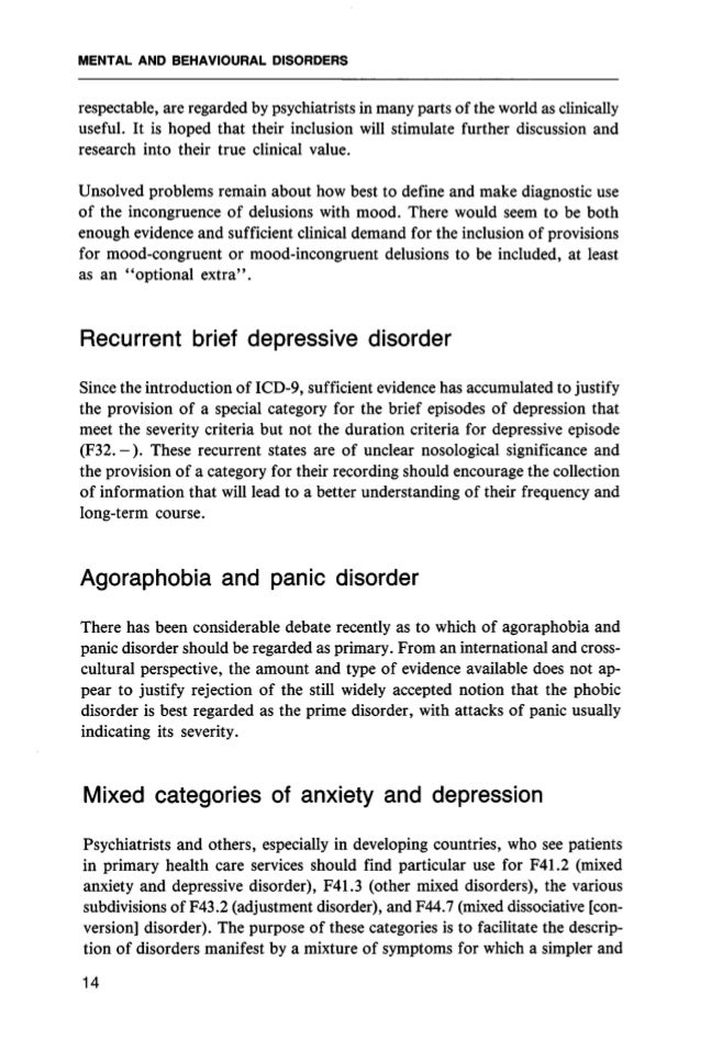 Icd 10 classification of mental and behavioural disorder Icd 10 classification of mental and behavioural disorder