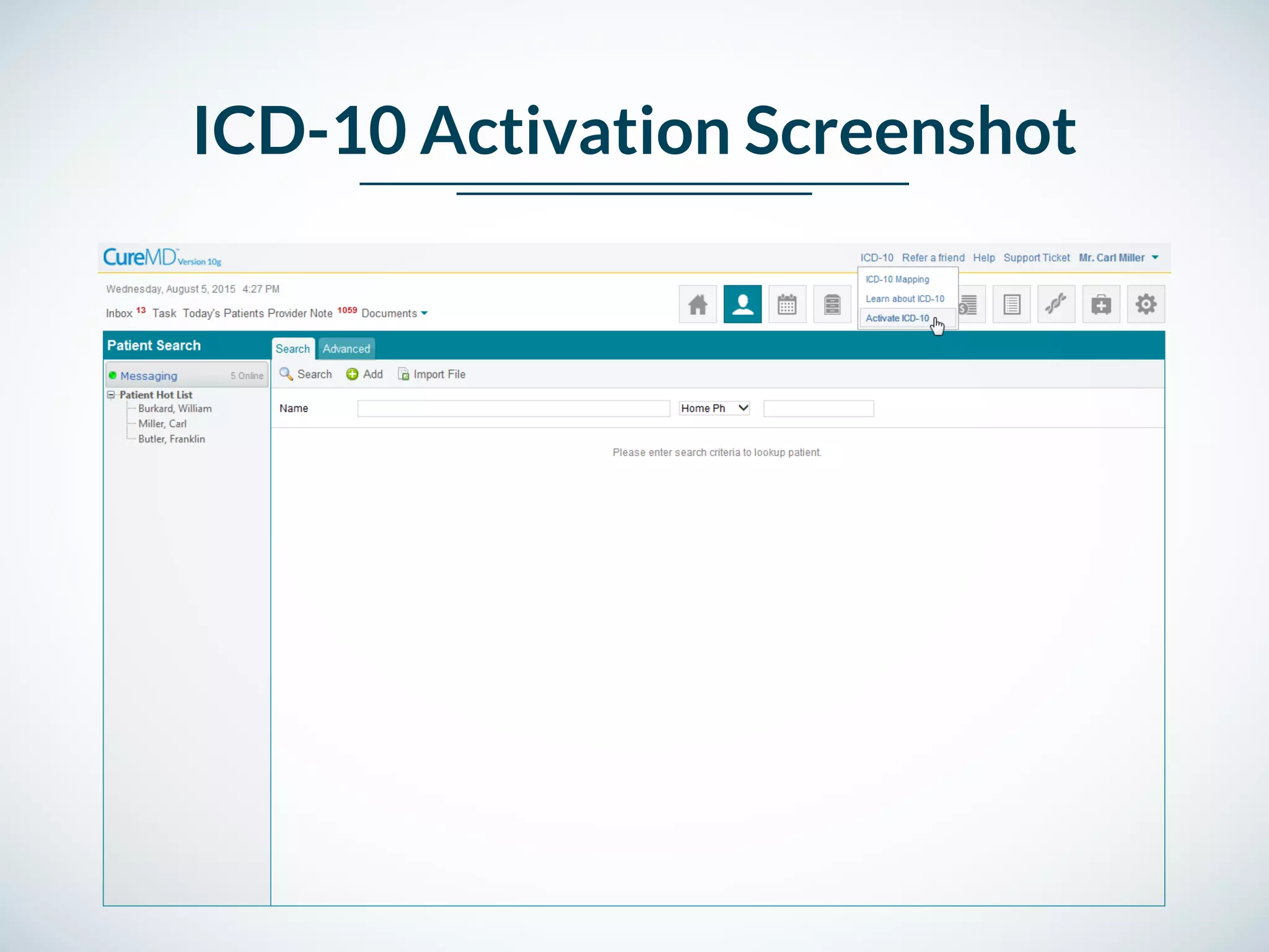 ICD-10 Activation Screenshot
 