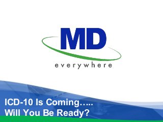 ICD-10 Is Coming….. 
Will You Be Ready? 
 