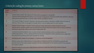 Criteria for coding for primary carious lesion-
 
