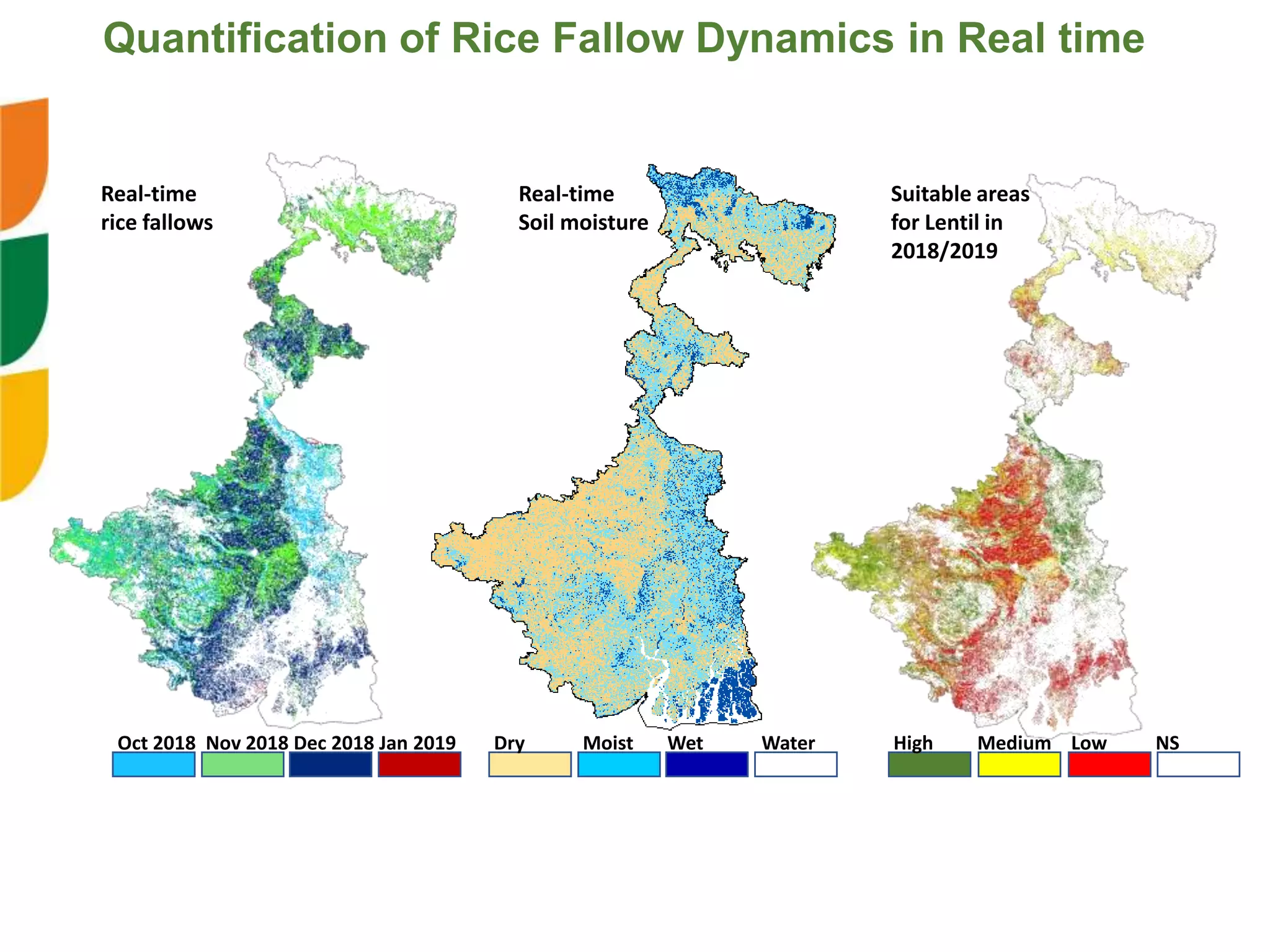Oct 2018 Nov 2018 Dec 2018 Jan 2019 Dry Moist Wet Water
Real-time
rice fallows
Real-time
Soil moisture
High Medium Low NS
Suitable areas
for Lentil in
2018/2019
Quantification of Rice Fallow Dynamics in Real time
 