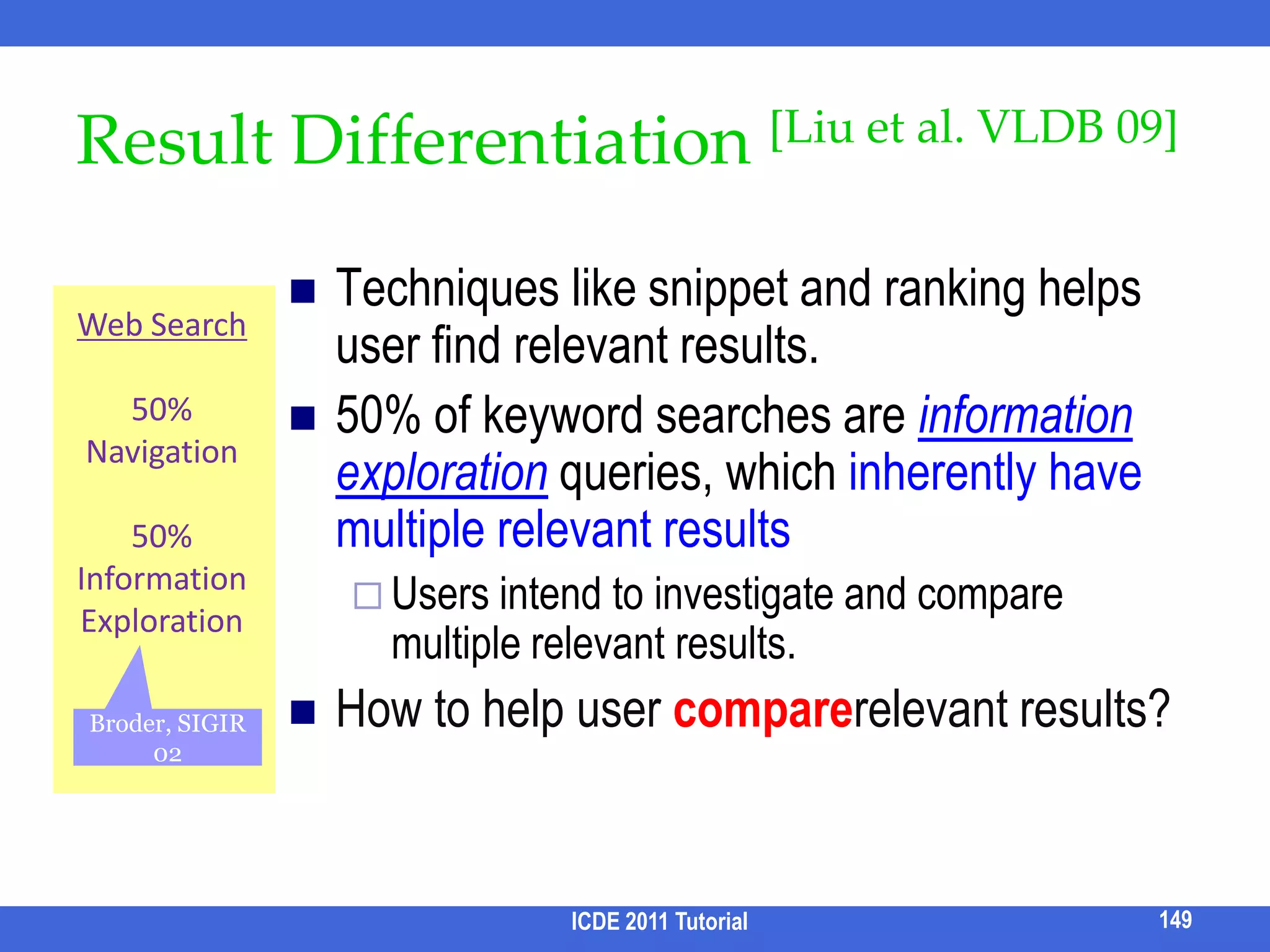 Parallel Query Processing [Qin et al, VLDB 10]⋈Operator-level PartitioningConsider each levelPerform cost (re-)estimationAllocate operators to coresAlso has Data level parallelism for extremely skewed scenarios⋈⋈⋈⋈⋈⋈CQPQUPCQPQ133ICDE 2011 Tutorial