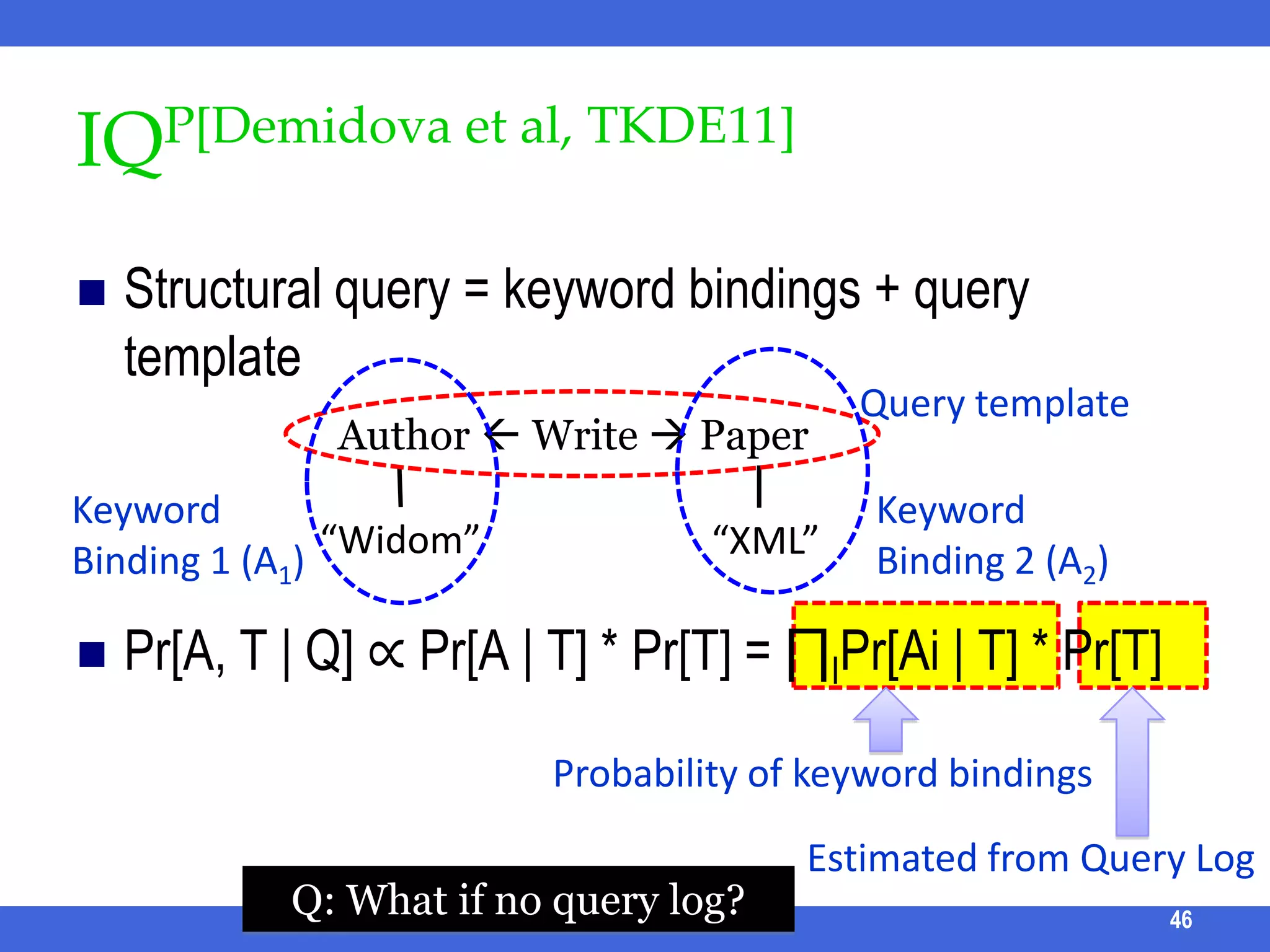 XReal [Bao et al, ICDE 09] /2Score each instance of type T  score each nodeLeaf node: based on the contentInternal node: aggregates the score of child nodesXBridge [Li et al, EDBT 10] builds a structure + value sketch to estimate the most promising return typeSee later part of the tutorialICDE 2011 Tutorial38