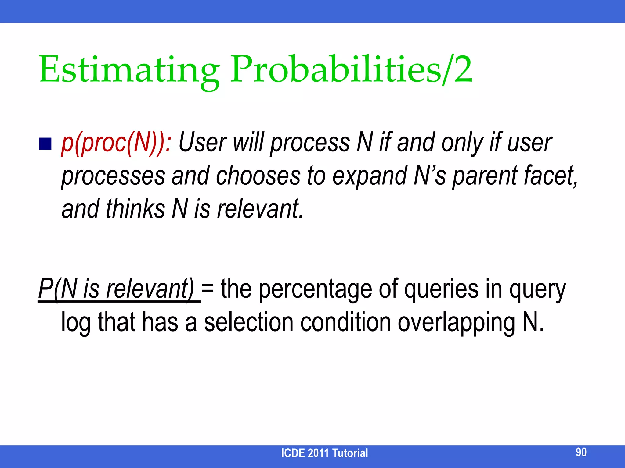 Summarizing Results for Ambiguous QueriesQuery words may be polysemyIt is desirable to refine an ambiguous query by its distinct meaningsAll suggested queries are about “Java” programming language80ICDE 2011 Tutorial