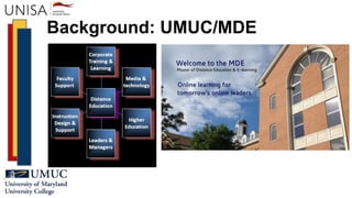 Background: UMUC/MDE
 