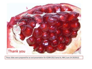 Thank you
These slides were prepared for an oral presentation for ICDIM 2012 Santa Fe, NM ( June 24-29/2012)
 