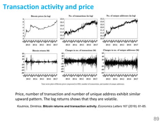 89
Transaction activity and price
Price, number of transaction and number of unique address exhibit similar
upward pattern...