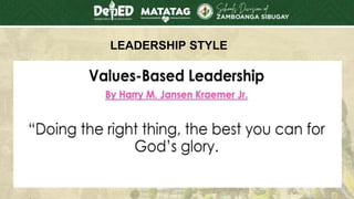 Your value isn’t what others say. It’s not even what you say. It’s entirely
and only what God says. He thinks you are worth dying for.
LEADERSHIP STYLE
 