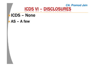 ICDS VIICDS VIICDS VIICDS VI –––– DISCLOSURESDISCLOSURESDISCLOSURESDISCLOSURES
ICDSICDSICDSICDS –––– NoneNoneNoneNone
ASASASAS –––– A fewA fewA fewA few
CA. Pramod Jain
 