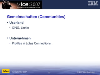 Gemeinschaften (Communities) Userland XING, LinkIn Unternehmen Profiles in Lotus Connections 