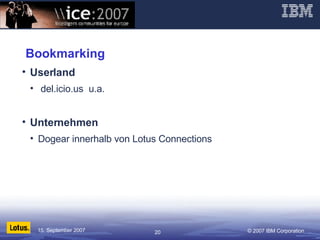 Bookmarking <ul><li>Userland </li></ul><ul><ul><li>del.icio.us  u.a. </li></ul></ul><ul><li>Unternehmen </li></ul><ul><ul>...