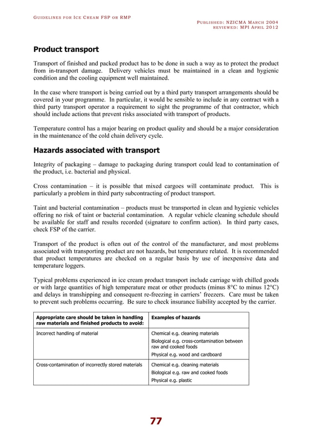 ICE CREAM HACCP GUIDLINES