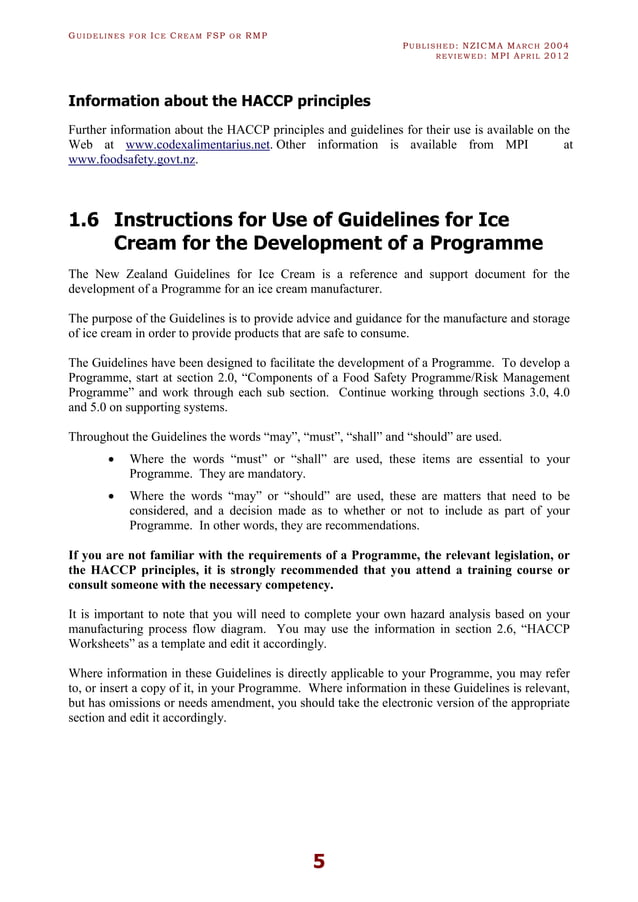 ICE CREAM HACCP GUIDLINES