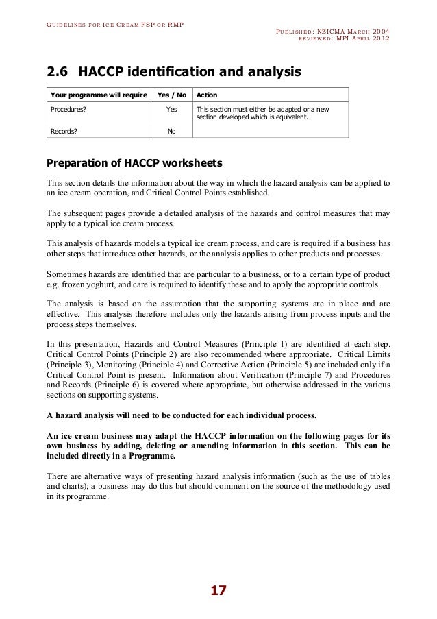 ICE CREAM HACCP GUIDLINES