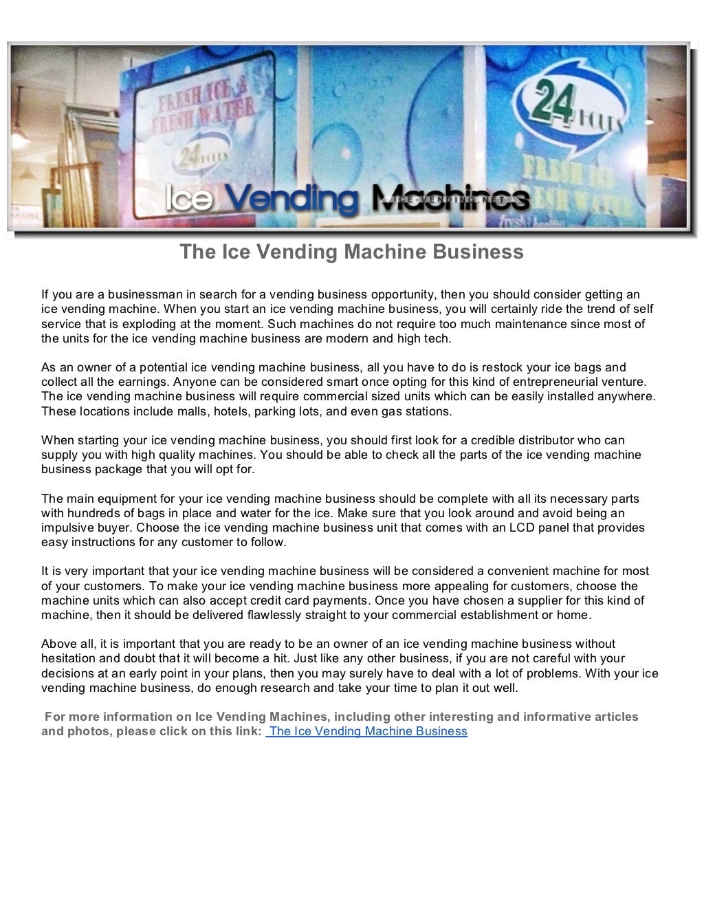 The Ice Vending Machine Business