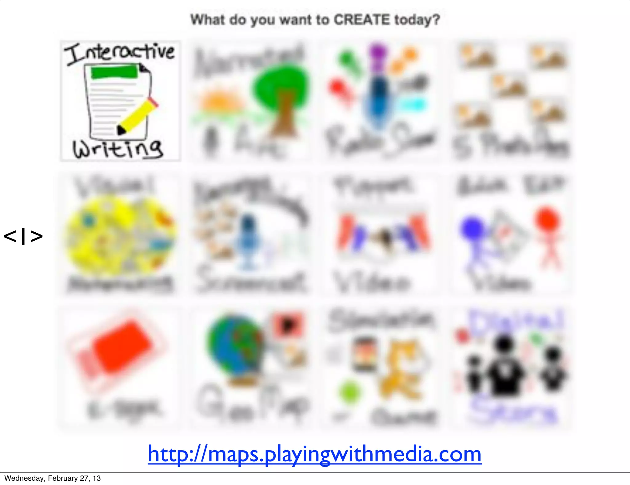 <1>




                             http://maps.playingwithmedia.com
Wednesday, February 27, 13
 