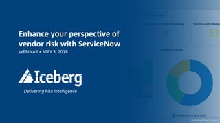 Enhance	
  your	
  perspec.ve	
  of	
  
vendor	
  risk	
  with	
  ServiceNow	
  
WEBINAR	
  •	
  MAY	
  3,	
  2018	
  
	
  
 