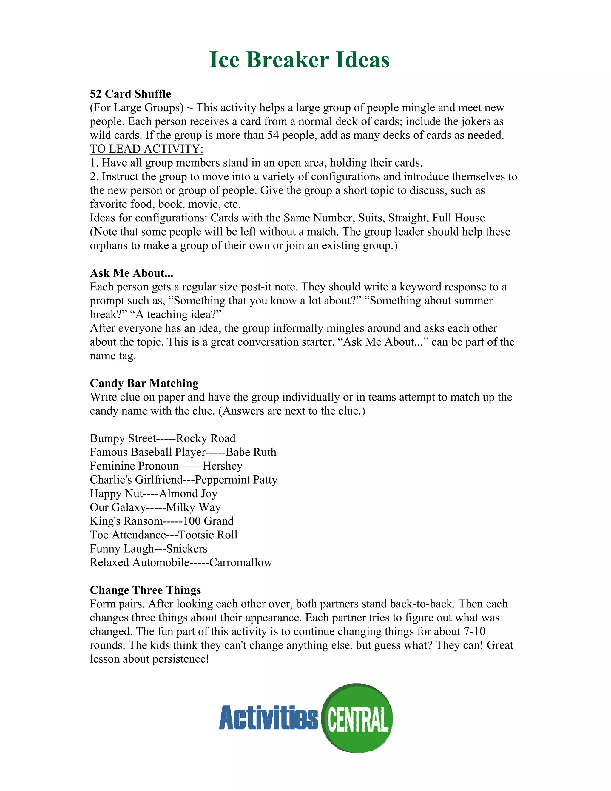 Ice breaker ideas | PDF