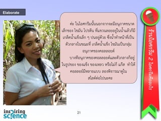 Praewparn pic
Elaborate
21
ค่ะ ในไอศกรีมนั้นนอกจากจะมีอนุภาคขนาด
เล็กของ ไขมัน โปรตีน ที่แขวนลอยอยู่ในน้าแล้วก็มี
เกล็ดน้าแข็งเล็ก ๆ ปนอยู่ด้วย ซึ่งน้าทาหน้าที่เป็น
ตัวกลางในขณะที่ เกล็ดน้าแข็ง ไขมันเป็นกลุ่ม
อนุภาคของคอลลอยด์
บางทีอนุภาคของคอลลอยด์และตัวกลางก็อยู่
ในรูปของ ของแข็ง ของเหลว หรือไม่ก็ แก๊ส ทาให้
คอลลอย์มีหลายแบบ ลองพิจารณาดูใน
สไลด์ต่อไปนะคะ
ร้านไอศกรีม2ไอศกรีมคืออะไร
 