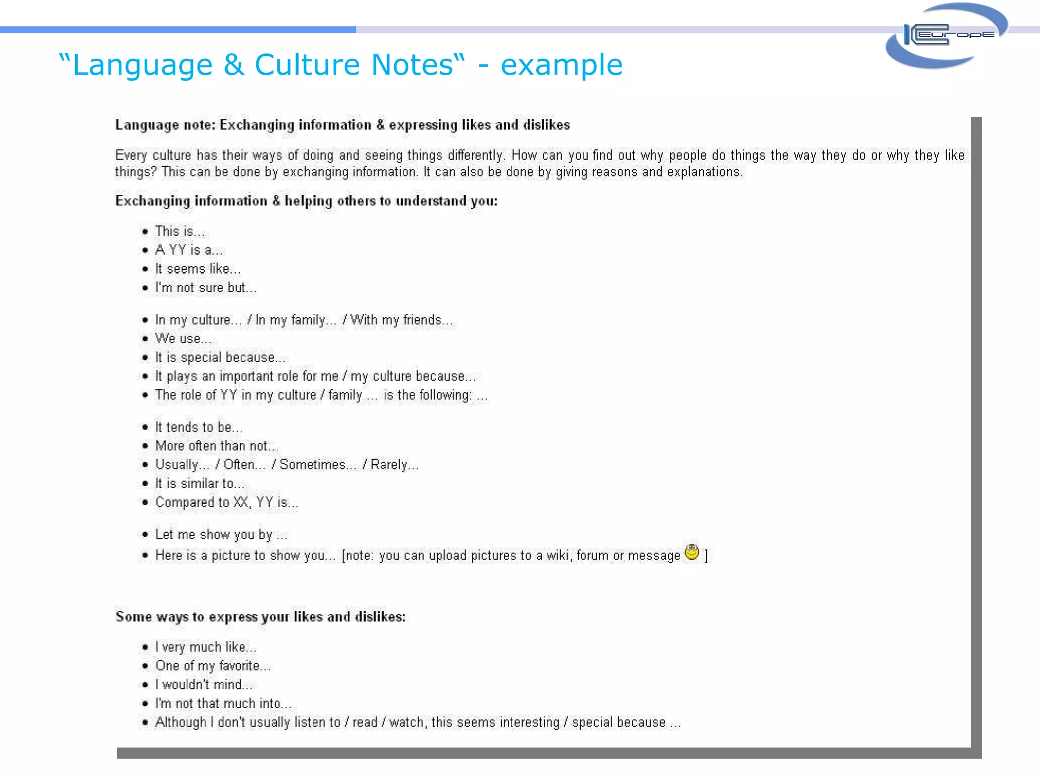 “ Language & Culture Notes“ - example 