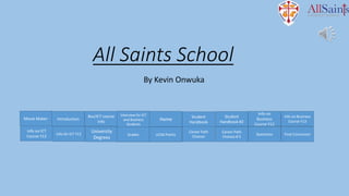 All Saints School
By Kevin Onwuka
Movie Maker- Introduction
Bus/ICT course
Info
Interview for ICT
and Business
Students
Student
Handbook
Student
Handbook #2
Info on
Business
Course Y12
Info on Business
Course Y13
Info on ICT
Course Y12
Info On ICT Y13
University
Degrees
Grades UCAS Points
Career Path
Choices
Career Path
Choices #’2
Questions Final Conclusion
Home
 
