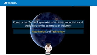 runningtogether
ConstructionTechnologies exist to improve productivity and
workflows for the construction industry.
Automation andTechnology.
 