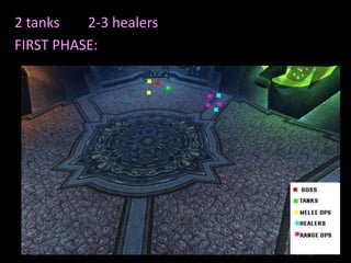2 tanks
2-3 healers
FIRST PHASE:

 