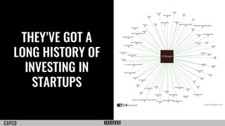 ICEEFEST
THEY’VE GOT A
LONG HISTORY OF
INVESTING IN
STARTUPS
 