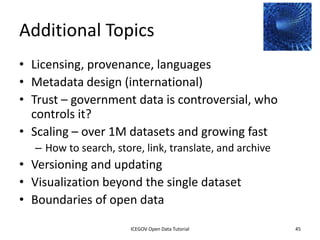 Creating Apps That Save
Lives: iTriage and Hospital
Compare




              2012 INTERNATIONAL OPEN GOVERNMENT DATA CONFERENCE—OPEN GOV DATA TUTORIAL
9 July 2012                            ICEGOV Open Data Tutorial                          45
 