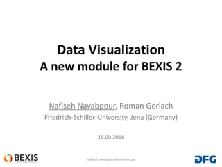 1
Data Visualization
A new module for BEXIS 2
Nafiseh Navabpour, Roman Gerlach
Friedrich-Schiller-University, Jena (Germany)
25.09.2018
nafiseh.navabpour@uni-jena.de
 