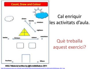 Cal enriquir
les activitats d’aula.
Què treballa
aquest exercici?
33
https://lh6.googleusercontent.com/-RHK3Q6TJauQ/TghQx5LO9BI/AAAAAAAAAew/b6Fdmq2rP7A/s1600/maria%252520dossier_0001-1.jpg
 