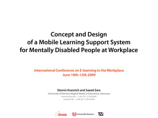 ICELW 2009 - Mobile Learning for Mentally Disabled People