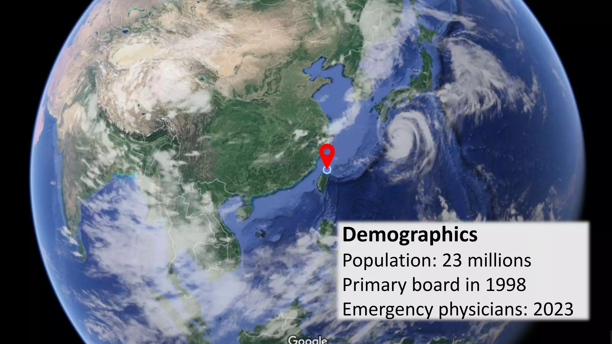 Demographics
Population: 23 millions
Primary board in 1998
Emergency physicians: 2023
 