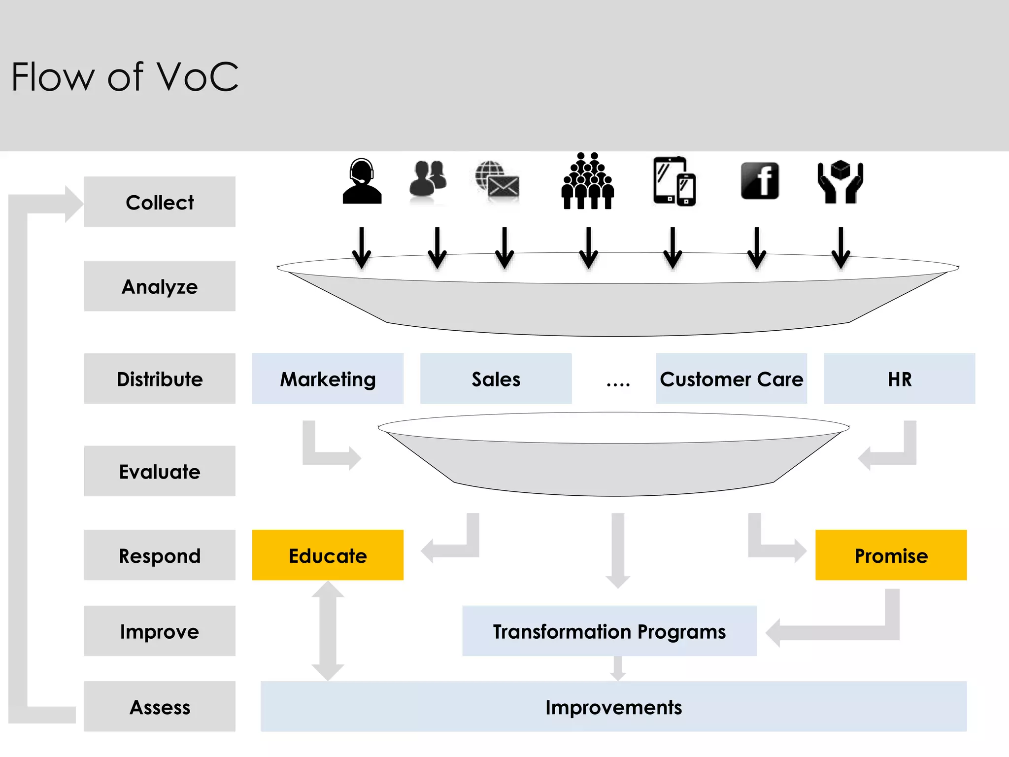 28
Flow of VoC
Collect
Analyze
Distribute
Evaluate
Respond
Improve
Assess
Educate Promise
Transformation Programs
Marketing Sales Customer Care HR….
Improvements
 