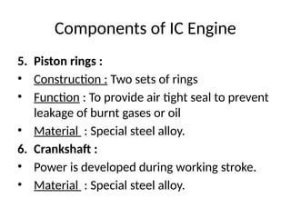 Overview of IC Engine Components and Four-Stroke Operation | PPTX