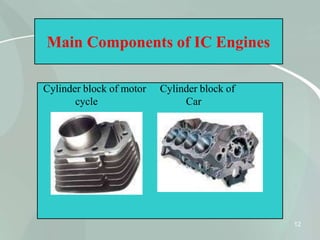 Main Components of IC Engines
Cylinder block of motor
cycle
Cylinder block of
Car
12
 