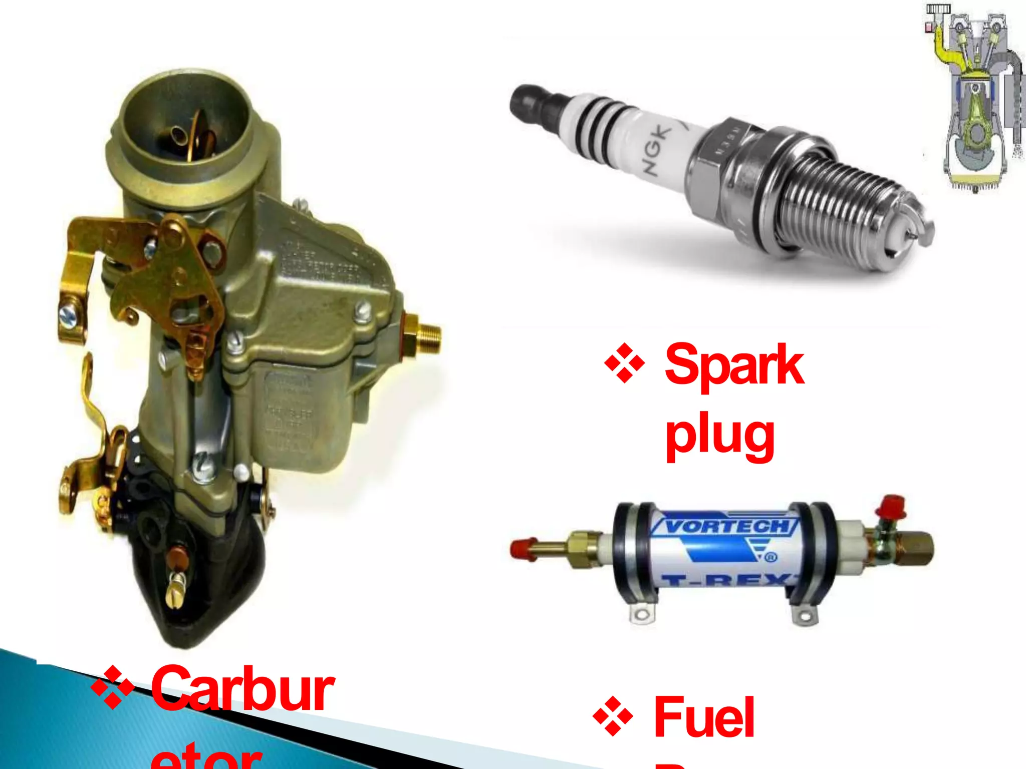  Fuel
Carbur
 Spark
plug
 