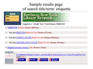 Sample results page  of search title/term: etiquette 